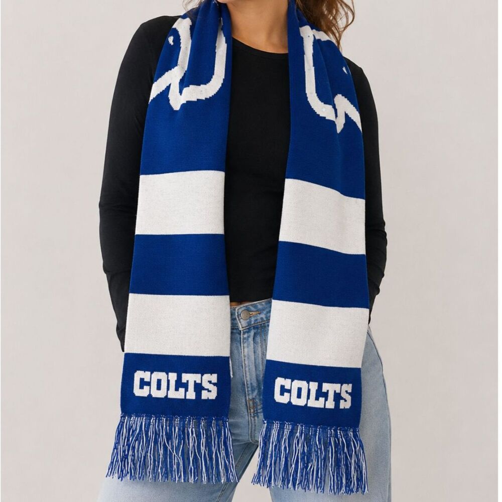 Indianapolis Colts Knit Fringe Scarf Blue White NFL Football Fan Gear Unisex